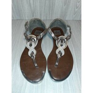 DV By Dolce Vita Flat Preowned Size 8.5 Goldtone Sandals Metal Embellishments